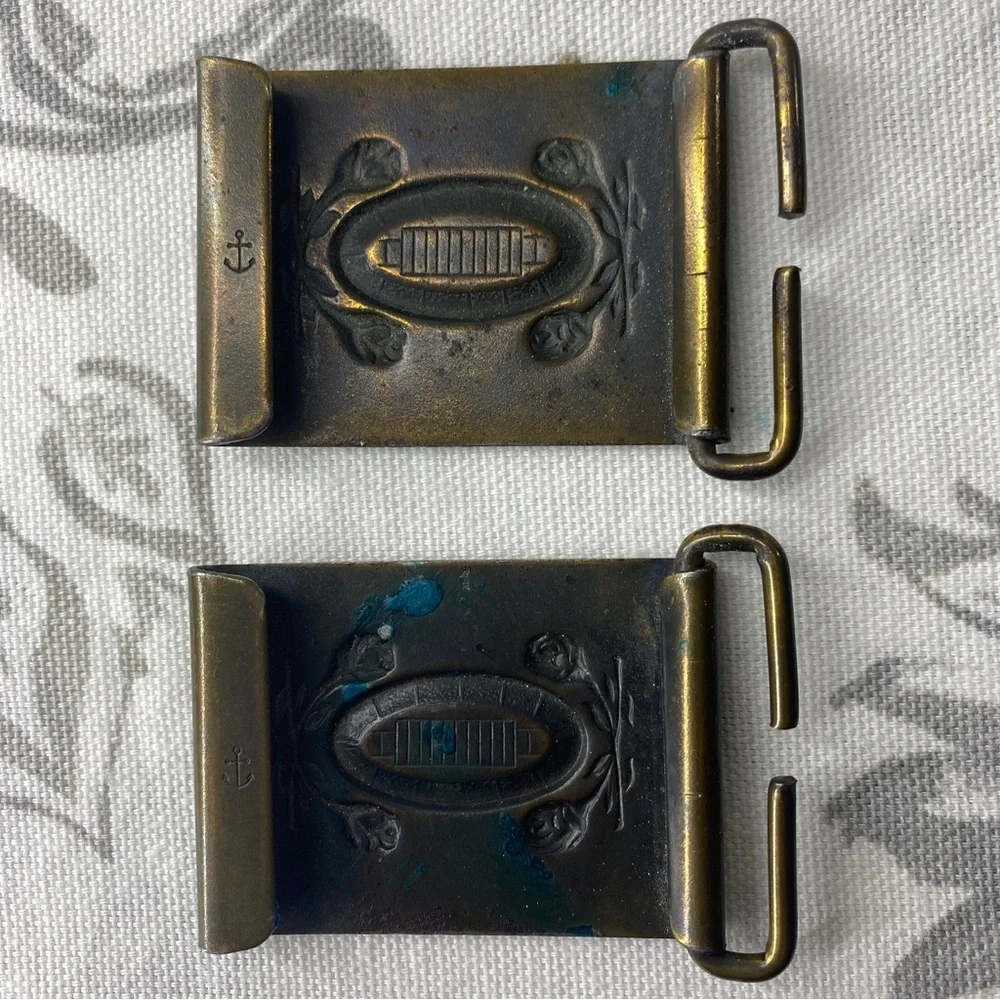 Two Vintage Buckle North & Judd Brass‎ Rose Bowl Stadium Anchor Mark 1930s-1940s